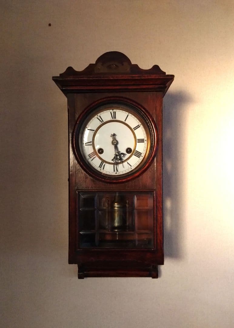 柱時計　精工舎　筋ガラス　座敷時計　ユンハンス　琺瑯　アンティーク　ゼンマイ