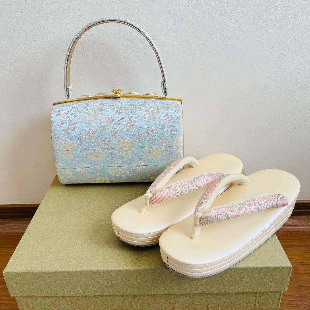 【新品未使用品】振袖用バッグ　草履　成人式　振袖　西陣織　正絹　Lサイズ相当