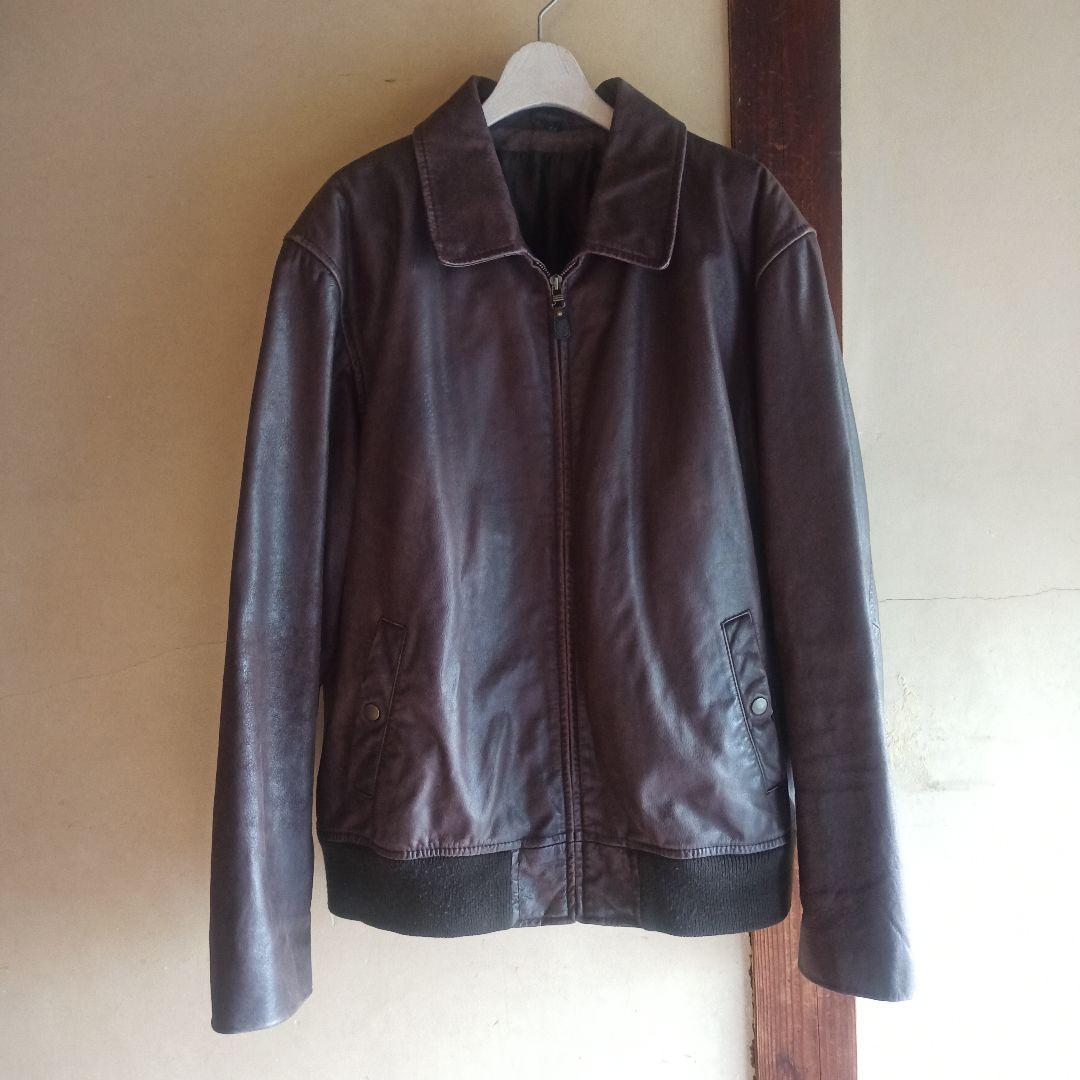 ジャケット・アウター OLD leather zip jkt brown