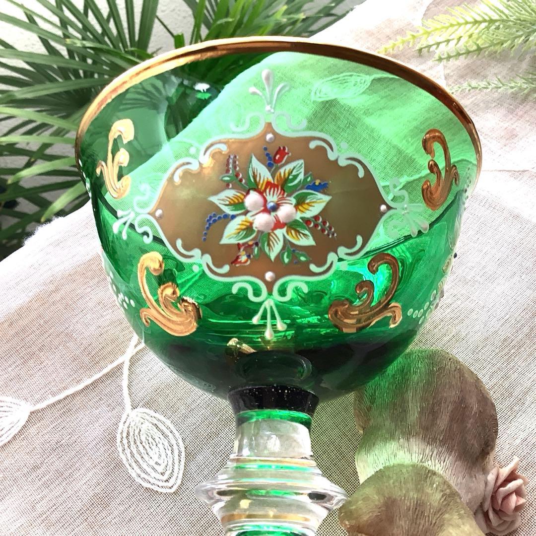 ベネチアングラス　エナメル彩　コンポート