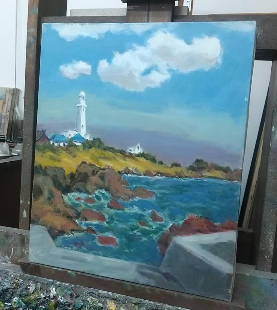 F8「雲流れる房州白浜」 絵画 油絵 油彩画 風景画 アート