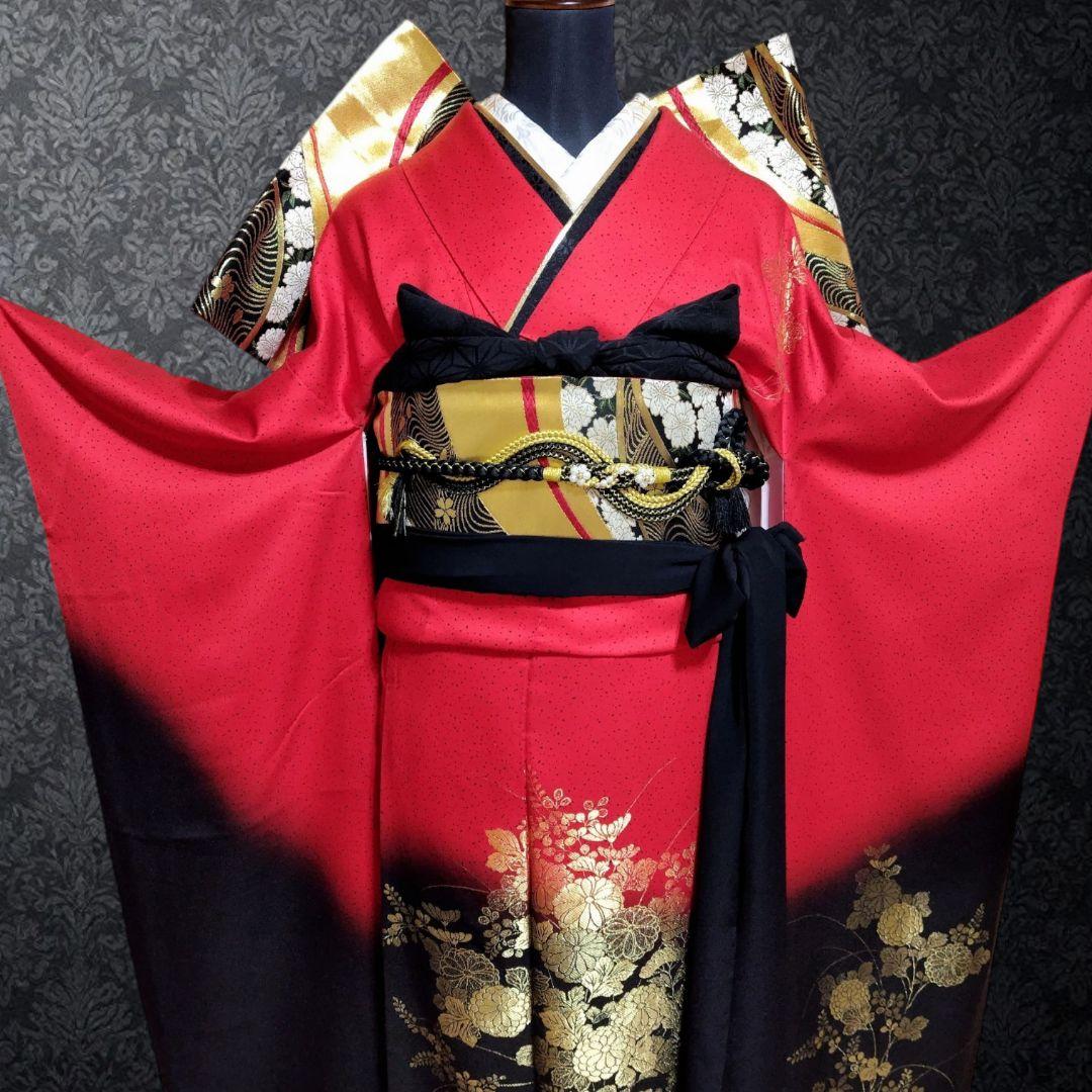 振袖フルセット(8点)・成人式・古典柄・寿光織・モダン