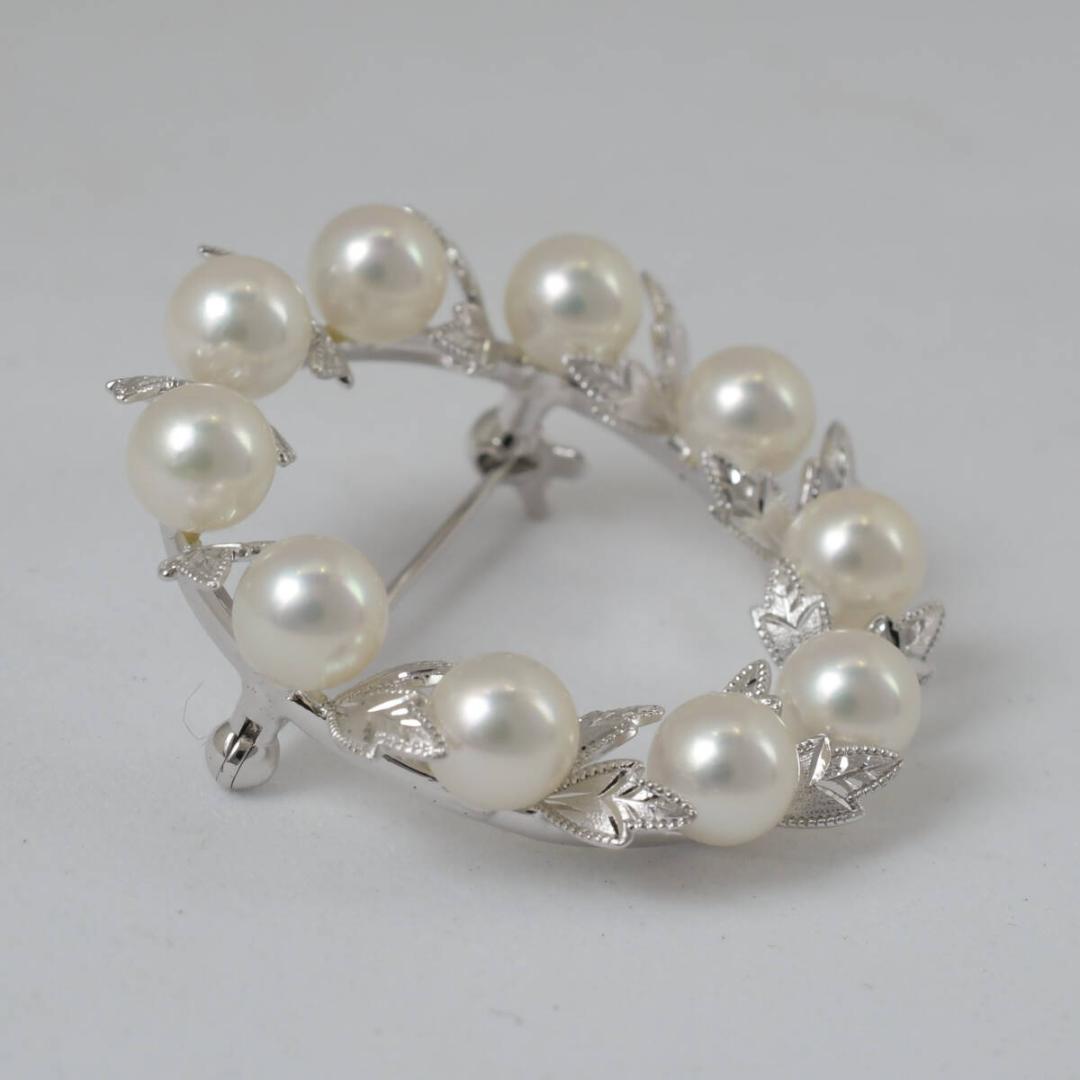 MIKIMOTO 10P パール ベビーパール 真珠 ブローチ 月桂樹