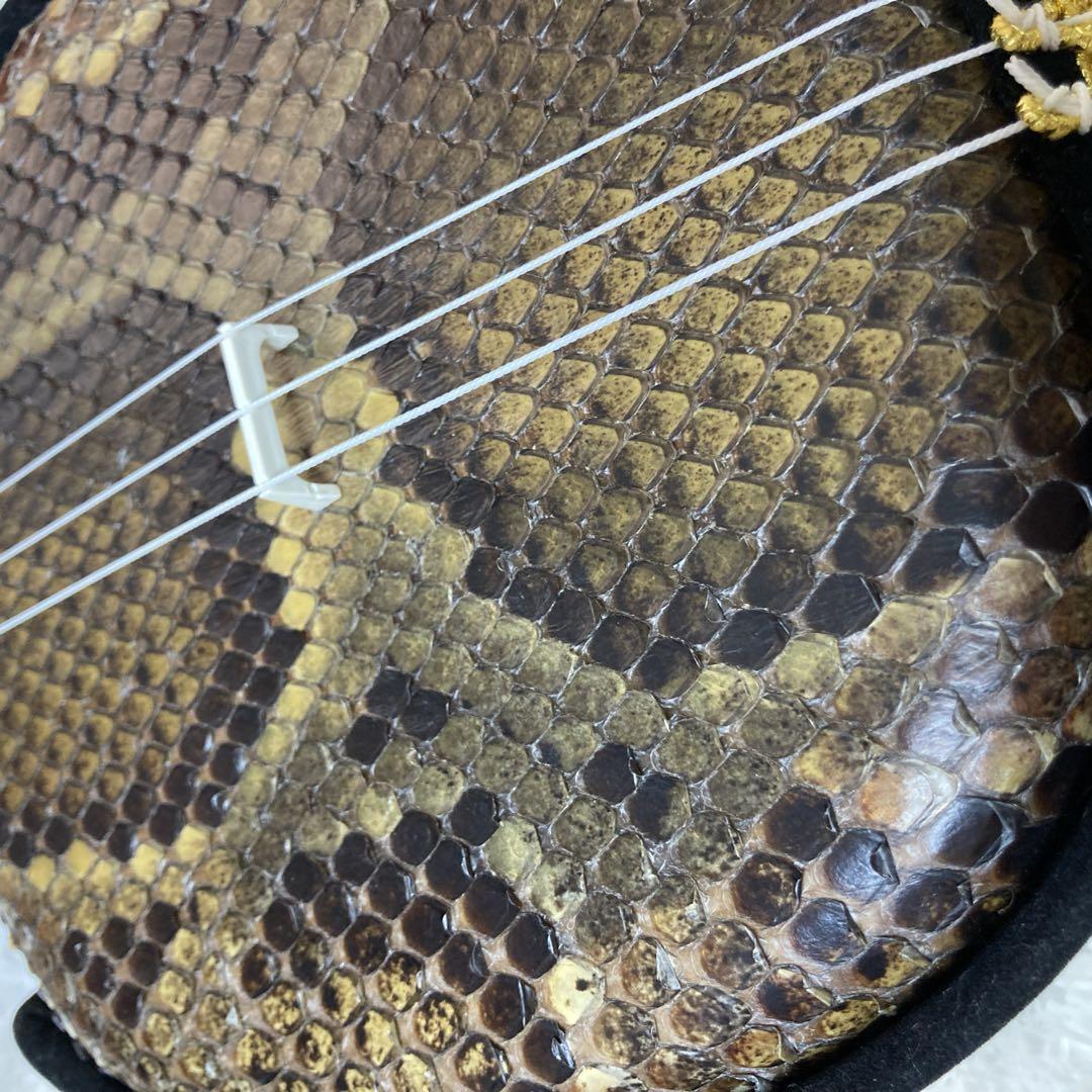 【美品】三線 本皮 本革 蛇皮 蛇革 三味線 琉球 沖縄　沖縄三味線