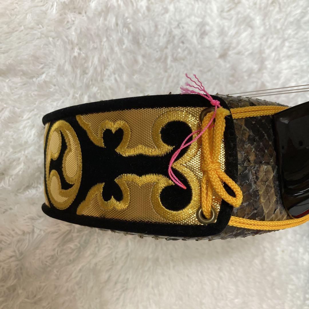 【美品】三線 本皮 本革 蛇皮 蛇革 三味線 琉球 沖縄　沖縄三味線