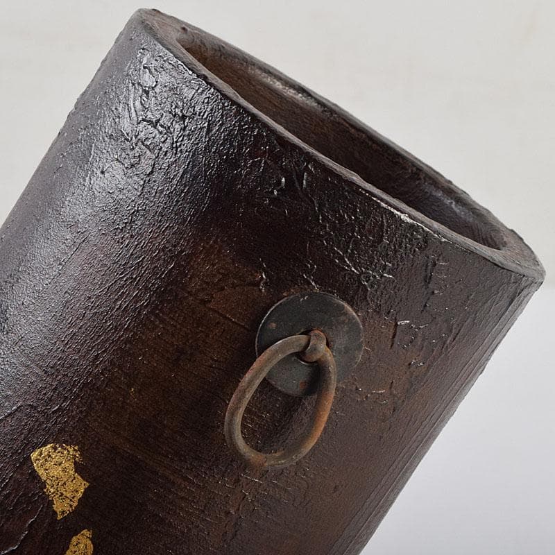 茶道具　漆芸家　難波仁斎作　金蒔絵　花入　掛花入　共箱　C　R9505