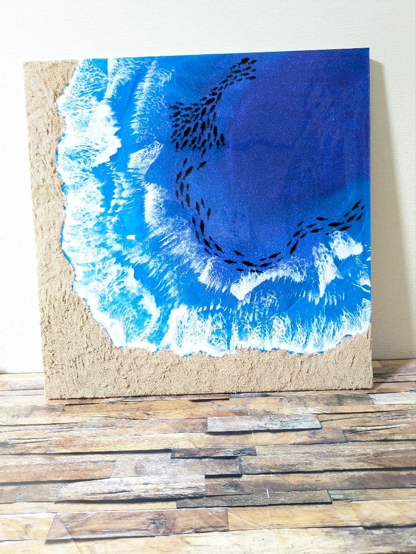 海の抽象画 アクリル画 正方形