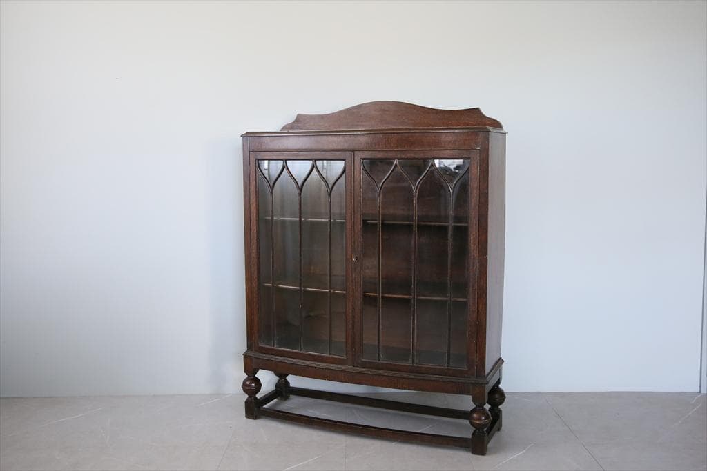 英国アンティーク木製ブックケースキャビネット/本棚/食器棚/飾り棚(91-210