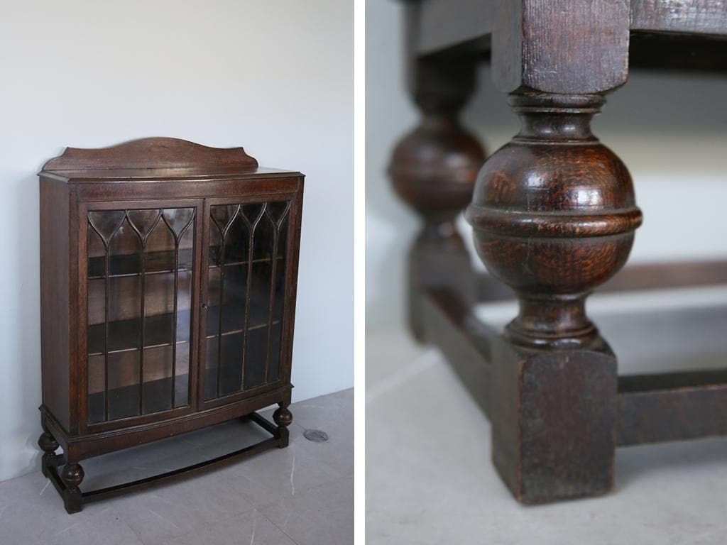 英国アンティーク木製ブックケースキャビネット/本棚/食器棚/飾り棚(91-210