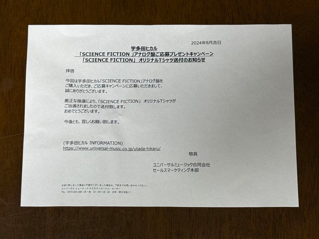 HIKARU UTADA Tシャツ2種セット（当選品＋ツアー1種）新品未開封