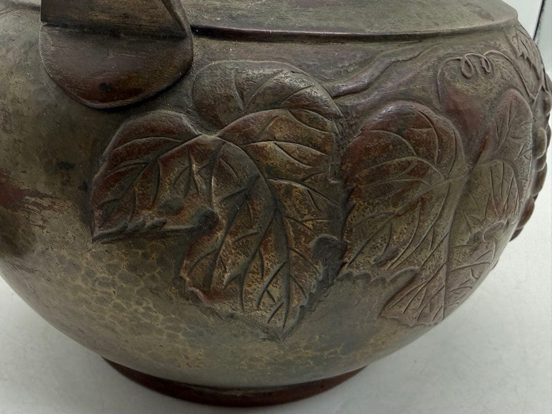 時代　銅製　水注　平寿堂製　鎚起葡萄紋　約2kg 茶道具　送料込み251219