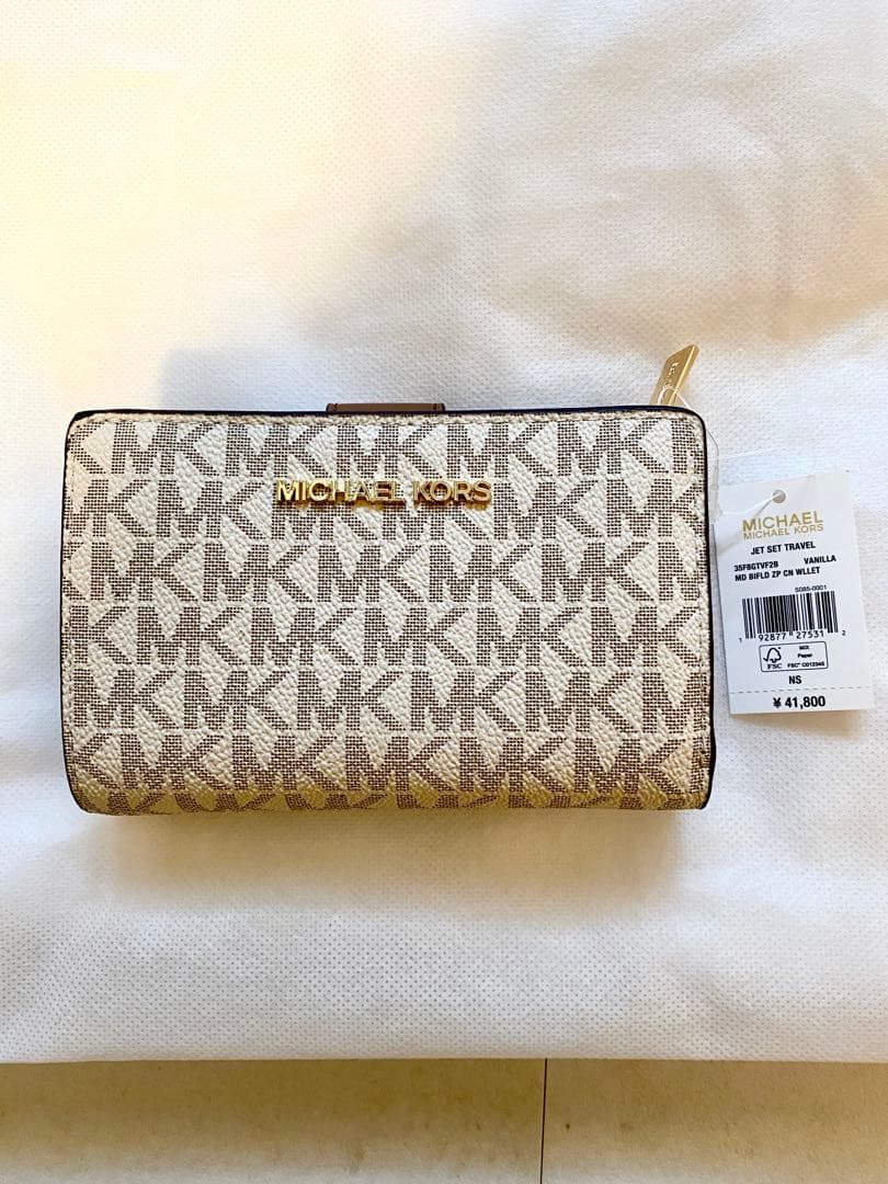 【未使用】MICHAEL KORS 二つ折り財布 ベージュ/ブラウン