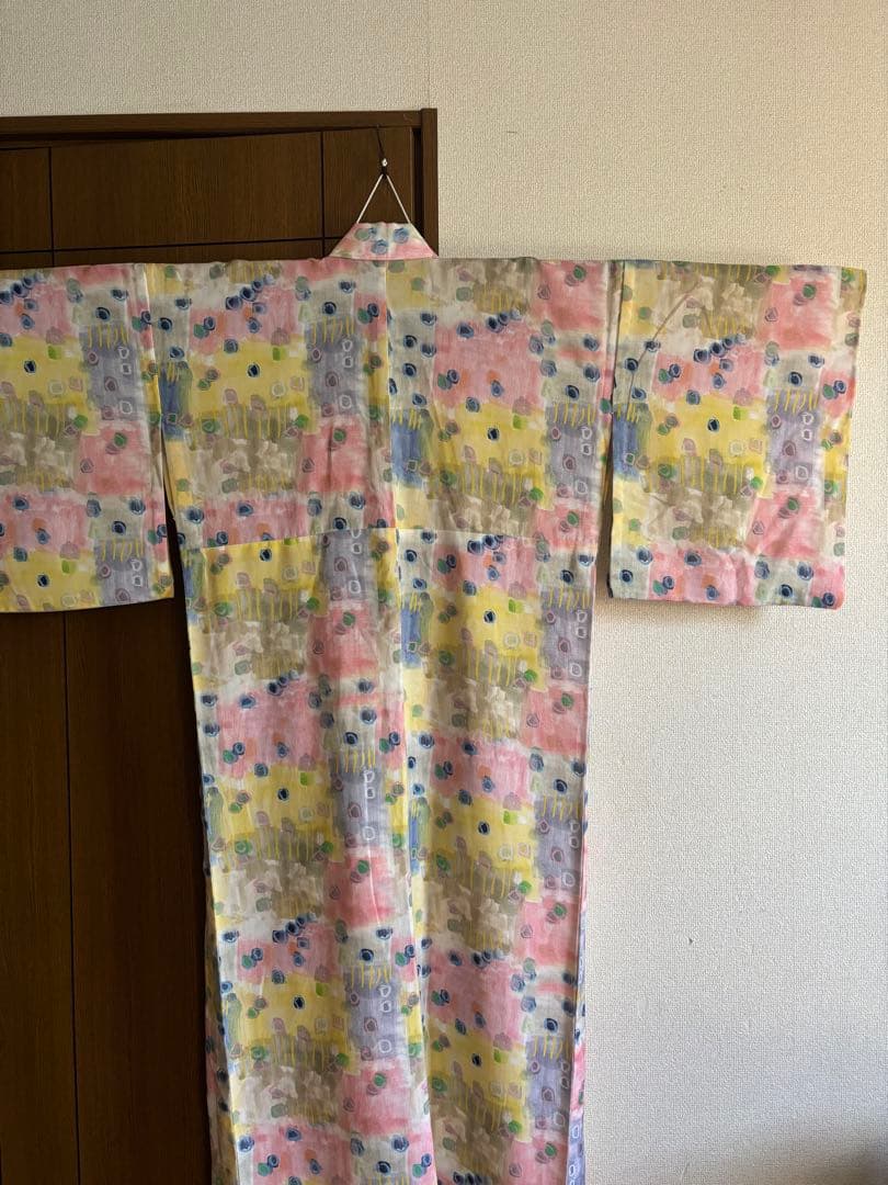 セオアルファ 浴衣　単衣　夏着物　水彩柄　裄68