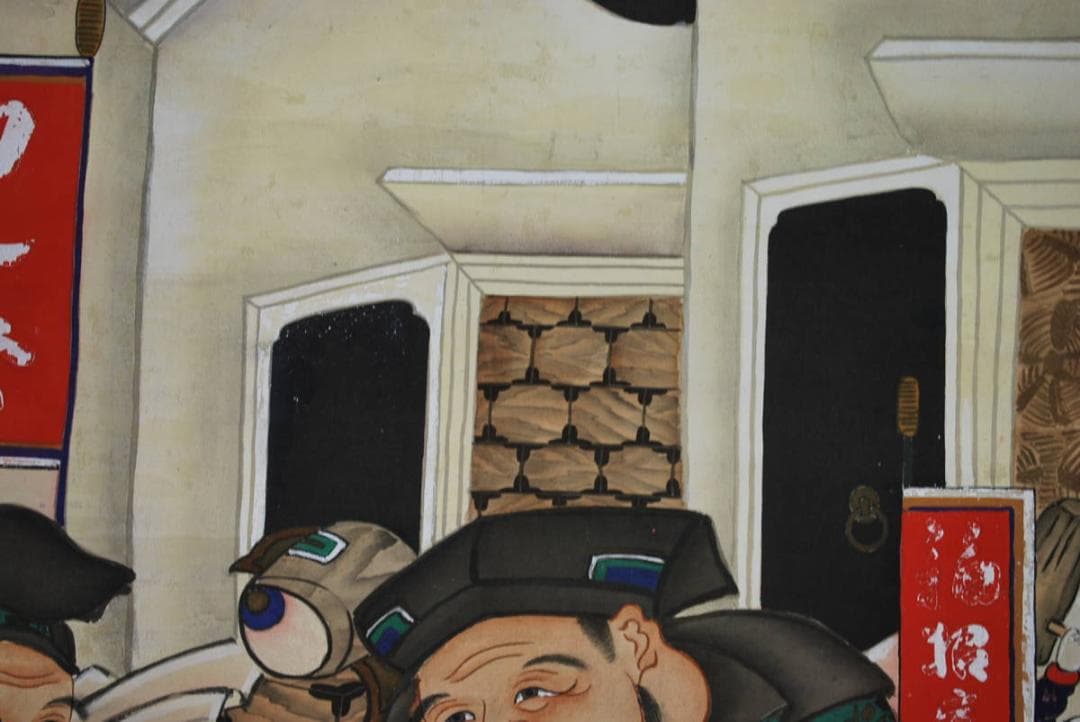 【真作】渓涯/甲子祭図/福鼠/ネズミ/恵比寿大黒/掛軸☆宝船☆V-768　JM