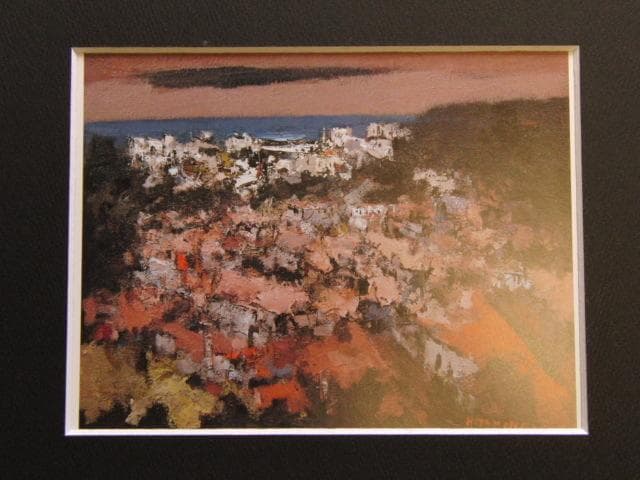 友成晴雄、山間の町、希少な額装用画集より、新品高級額装付、状態良好