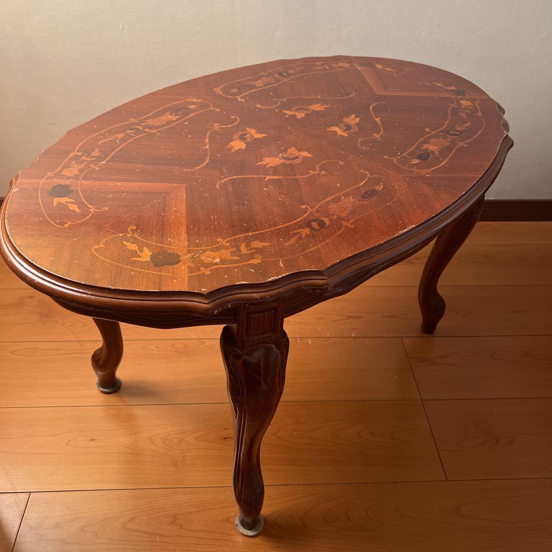 イタリア製 象嵌 猫脚 アンティーク センターテーブル