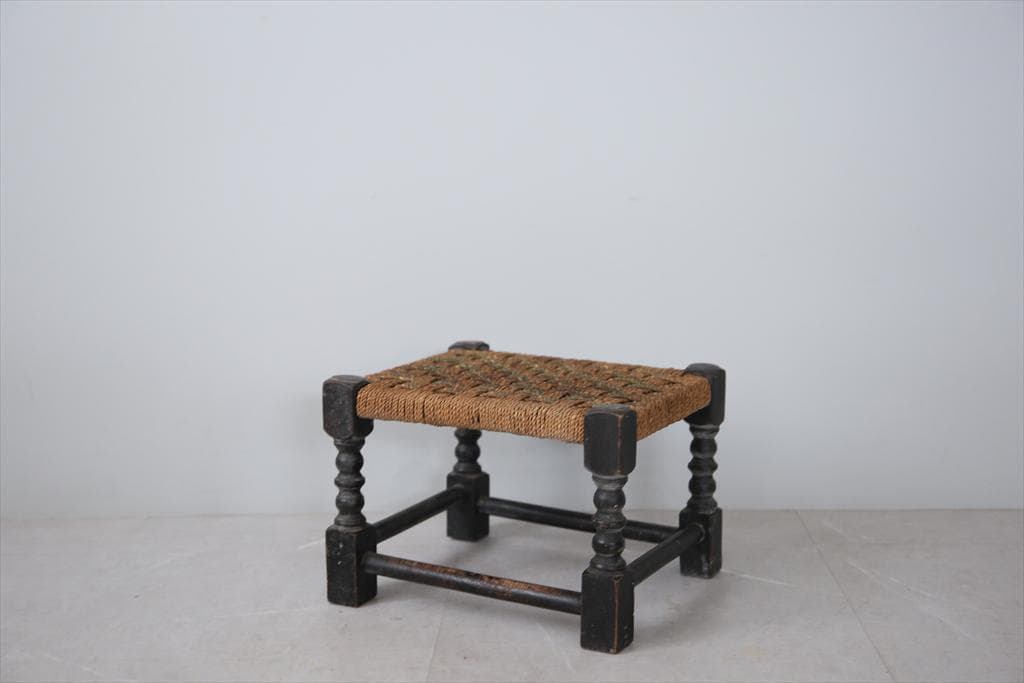 英国アンティーク木製フットスツール/ロープトップ/オットマン(88-164)