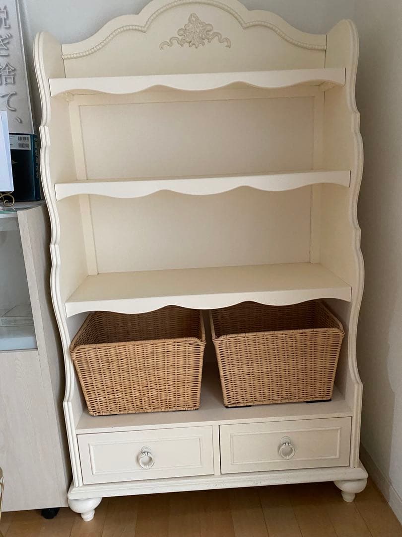 yomogiアイボリーロマンティック木製シェルフ