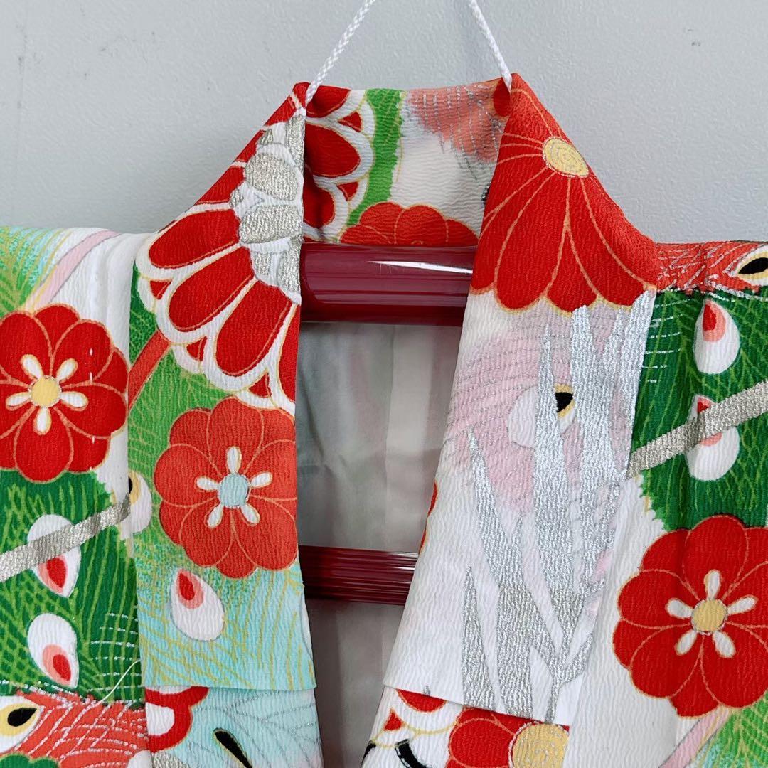 昭和レトロ　フルセット　七五三　７歳　女の子　孔雀羽　赤袋帯　簡単半衿　7083