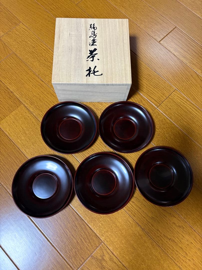 【輪島塗　五島屋謹製　茶托五客　箱あり】漆器　アンティーク　茶道具