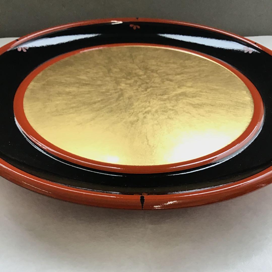 茶道具　漆器盆　朱塗金箔盆　床飾りや実用性も兼ねる　紙箱　S60BN