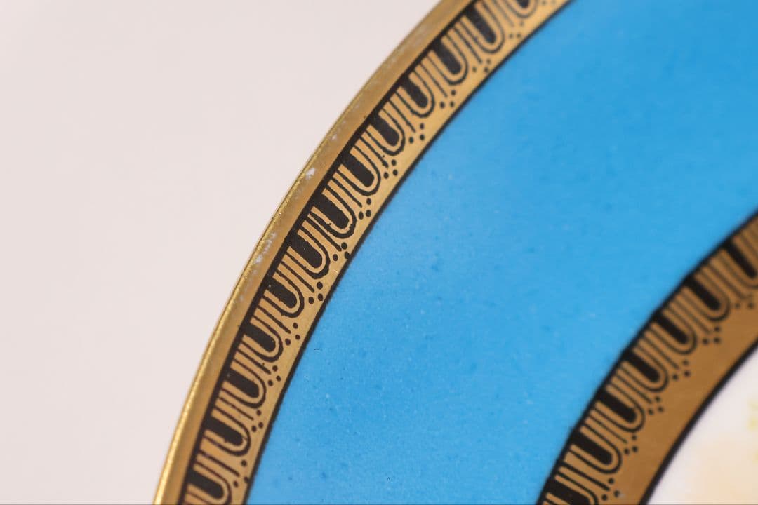 【CM300】オールドノリタケ 白鳥 風景 皿 プレート 金彩 ブルー 青 明治