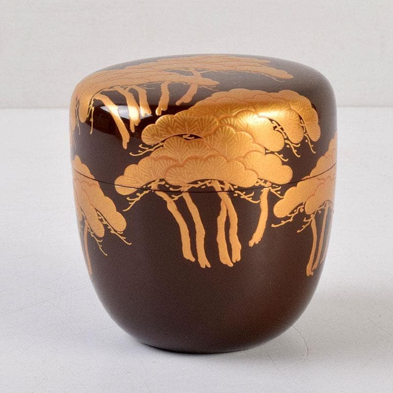 茶道具　蒔絵師　中村湖舟作　松蒔絵　棗　共箱　V　8815