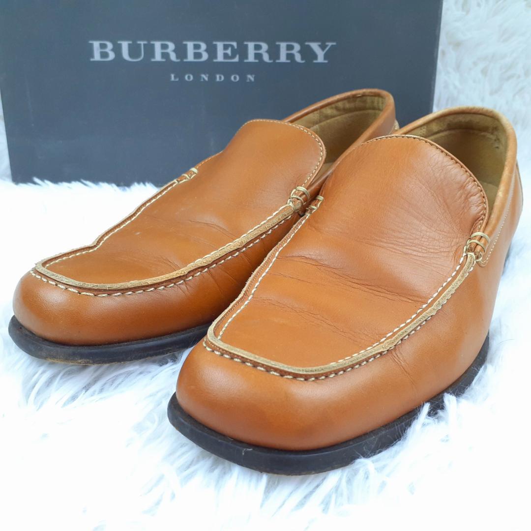 美品 25㎝◎BURBERRY バーバリー 革靴 モカシン スリッポン 箱付き