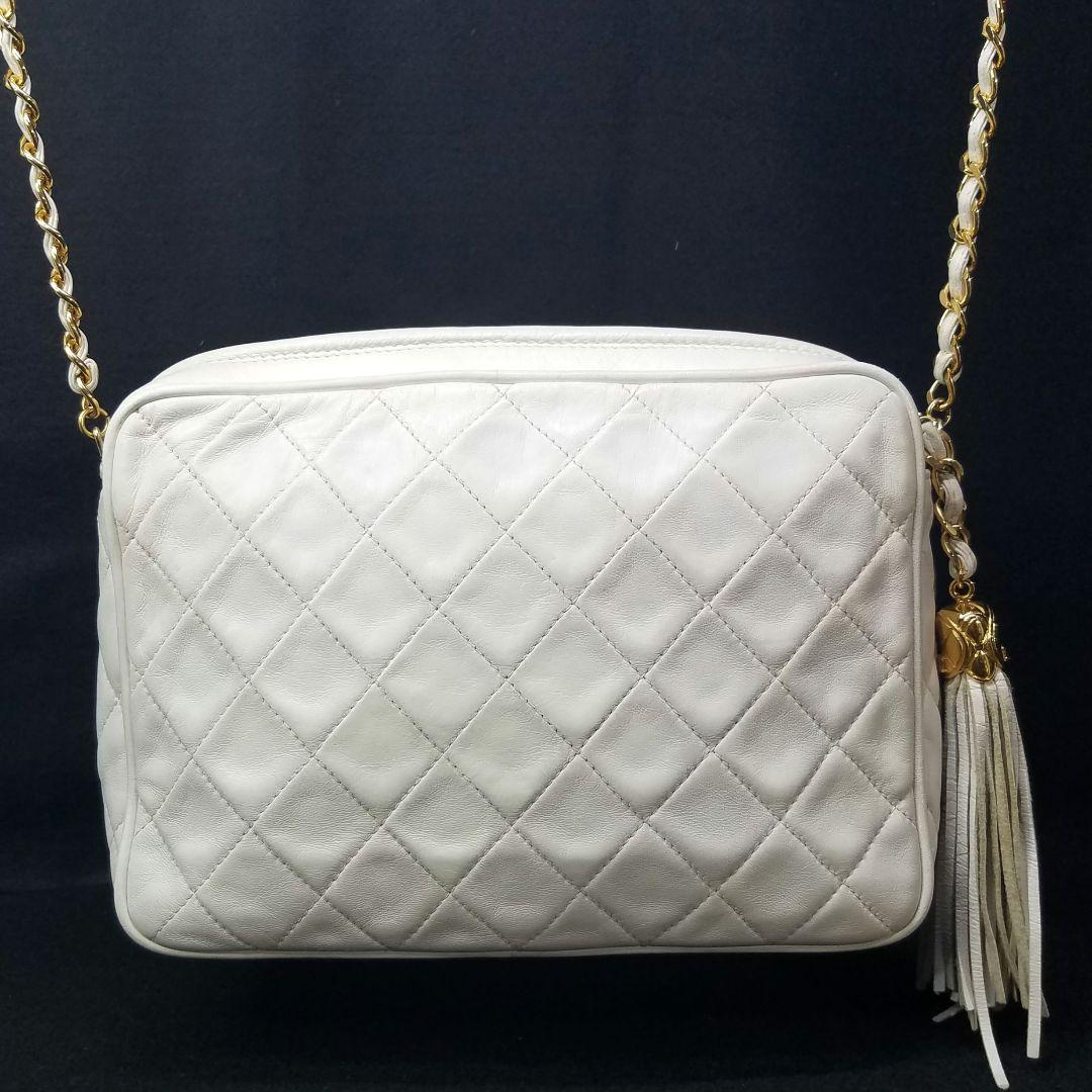 シャネル チェーン ショルダーバッグ フリンジ キルティング オフホワイト系
