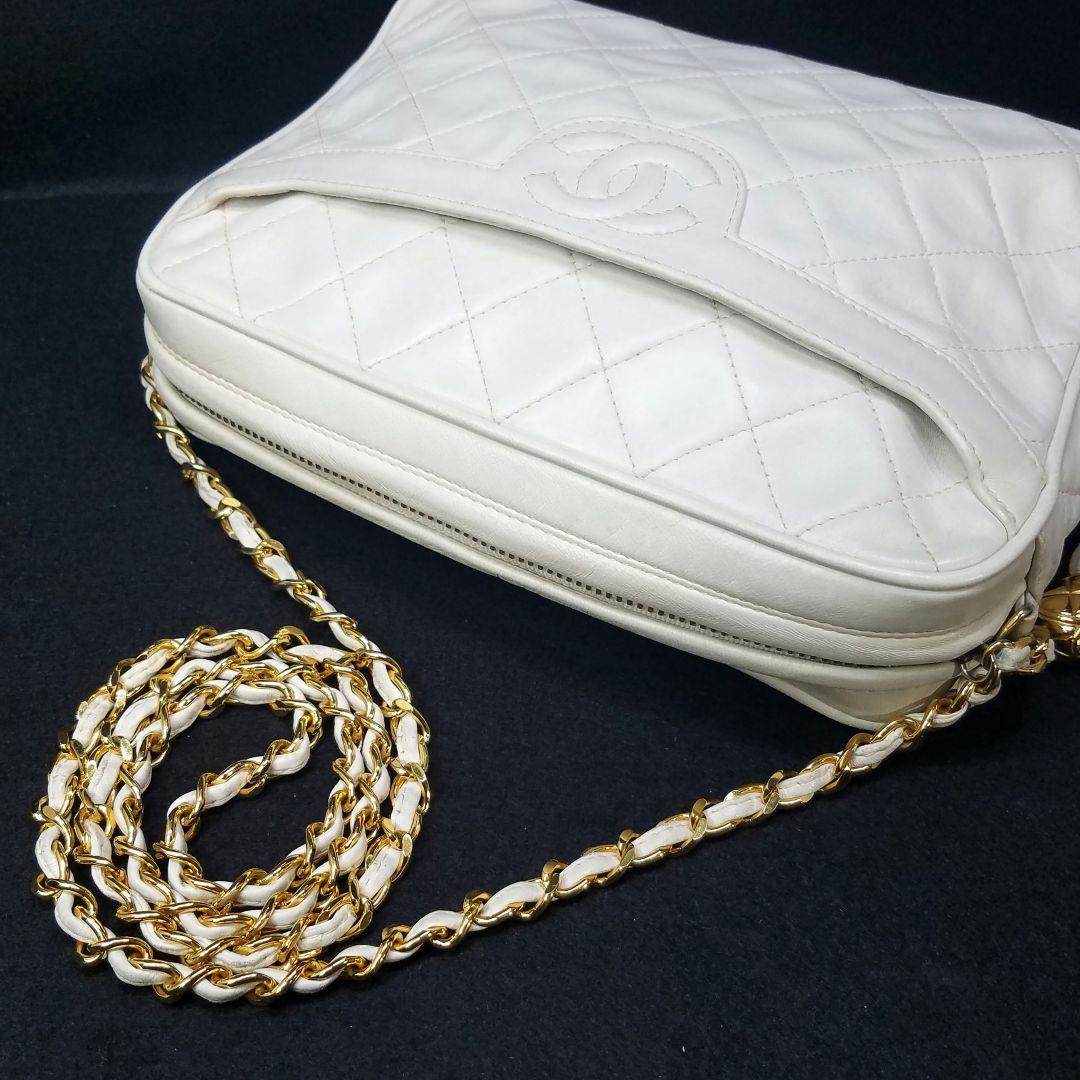 シャネル チェーン ショルダーバッグ フリンジ キルティング オフホワイト系