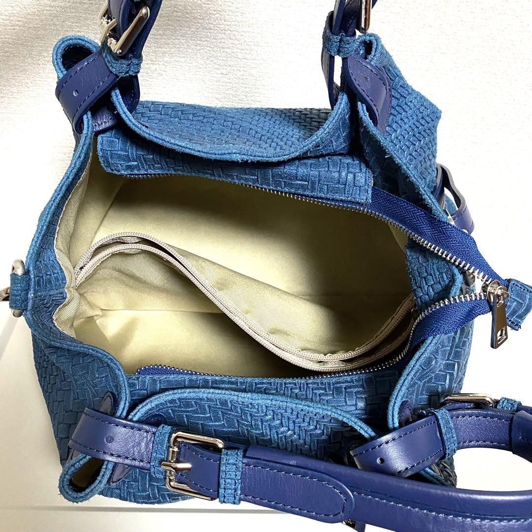 【ほぼ新品】 かねまつ メッシュ ショルダーバッグ ブルー 2way イタリア製