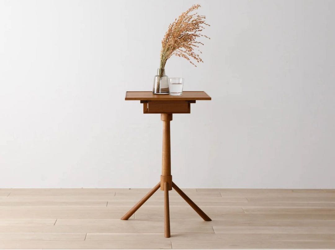 広松木工　HARVARD スタンドウィズドロワー　木製三脚サイドテーブル