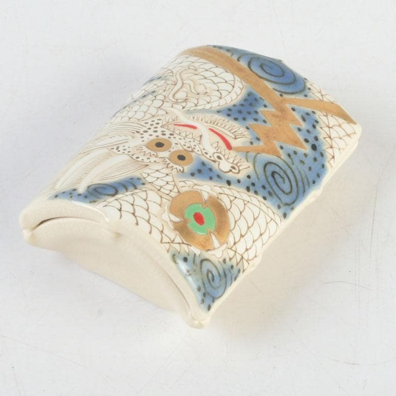 茶道具　萬古焼　加賀瑞山造　干支絵　辰　凧香合　共箱　V　9658