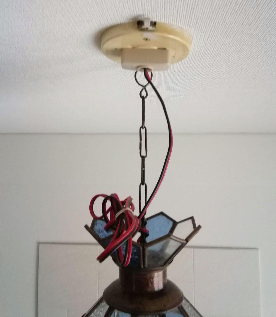 照明　ペンダントライト　型板硝子　真鍮　ステンドグラス　アンティーク　バリ島