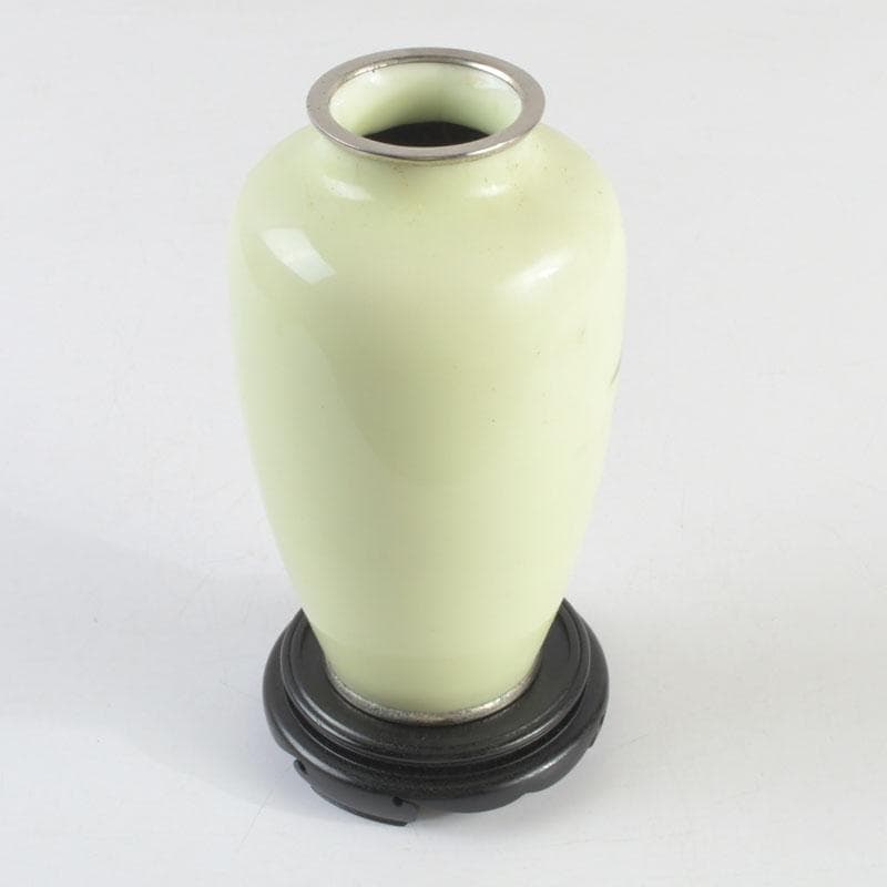 七宝焼　竹文　花瓶　唐木台・時代箱付　V　9462