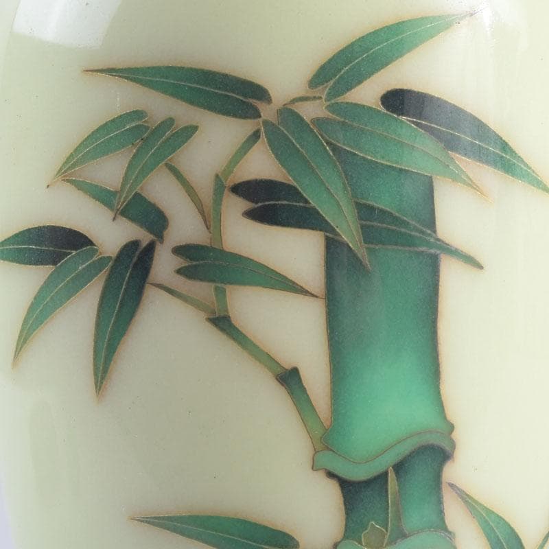 七宝焼　竹文　花瓶　唐木台・時代箱付　V　9462