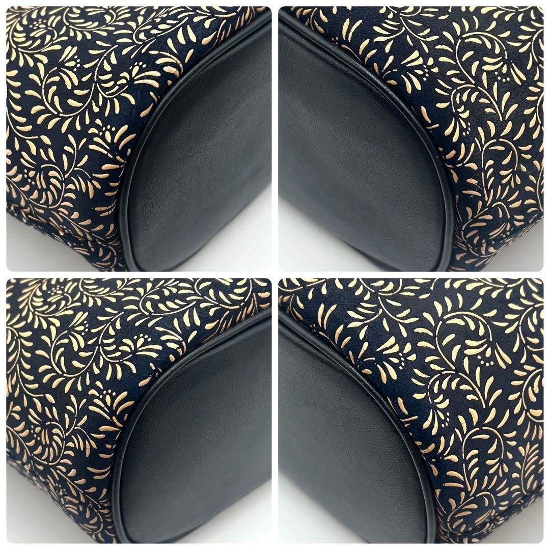 【美品】 印傳屋 インデンヤ ハンドバッグ 唐草模様 ネイビー 甲州印伝