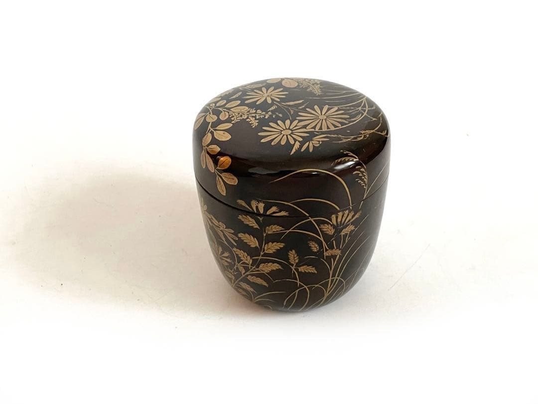 骨董　アンティーク　蒔絵　菊　萩　花文様　棗　箱なし　古蒔絵　時代蒔絵　秋草