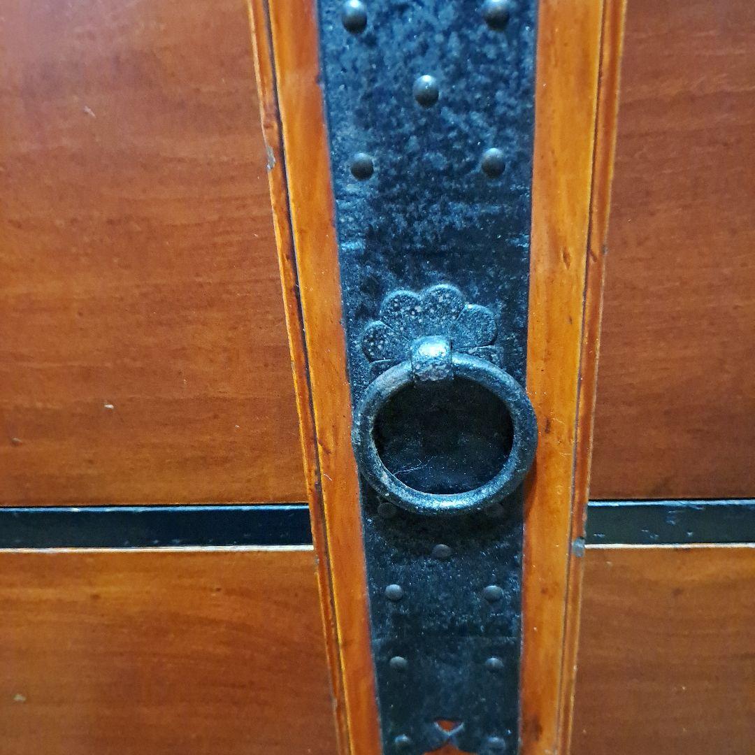 明治時代箪笥　珍品時代鍵付　欅箪笥　四段　金庫引出二段　時代金具　隅に金具止