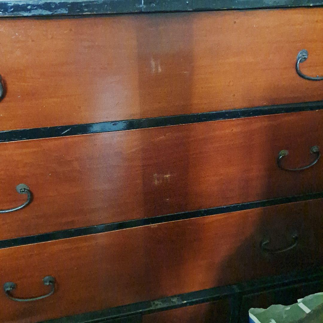 明治時代箪笥　珍品時代鍵付　欅箪笥　四段　金庫引出二段　時代金具　隅に金具止