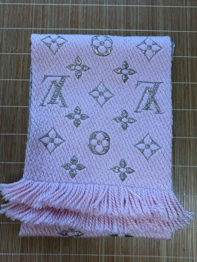 【ルイ ヴィトン エシャルプ・ロゴマニア シャインウール】マフラー　ピンクシルク