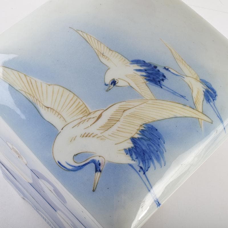 瀬戸焼　古瀬戸　染付　松竹梅文　四方四段重鉢　重箱　時代箱付　D　R9468B