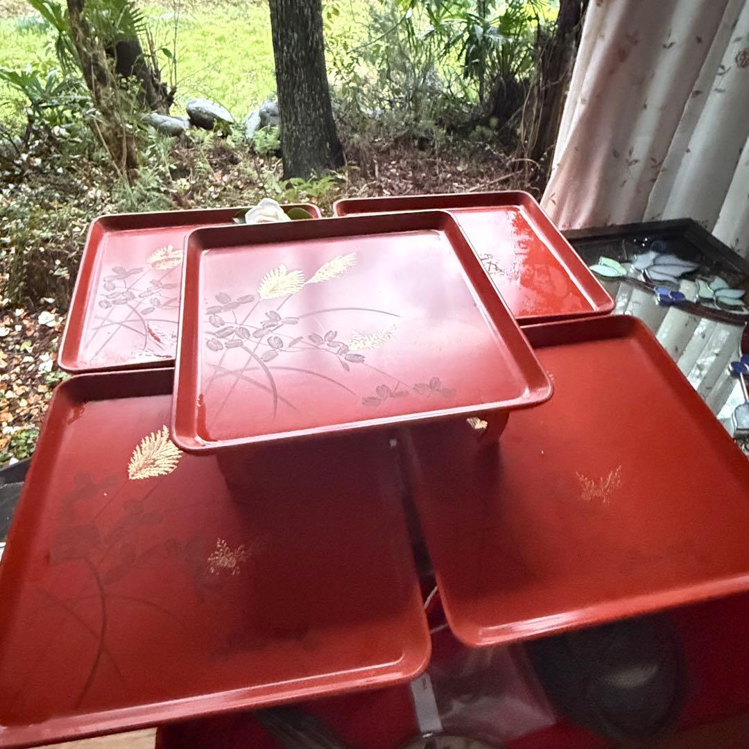 2209様感謝‼️特別価格‼️節目JAPAN GOZENGOLDすすき沈金朱御膳5客