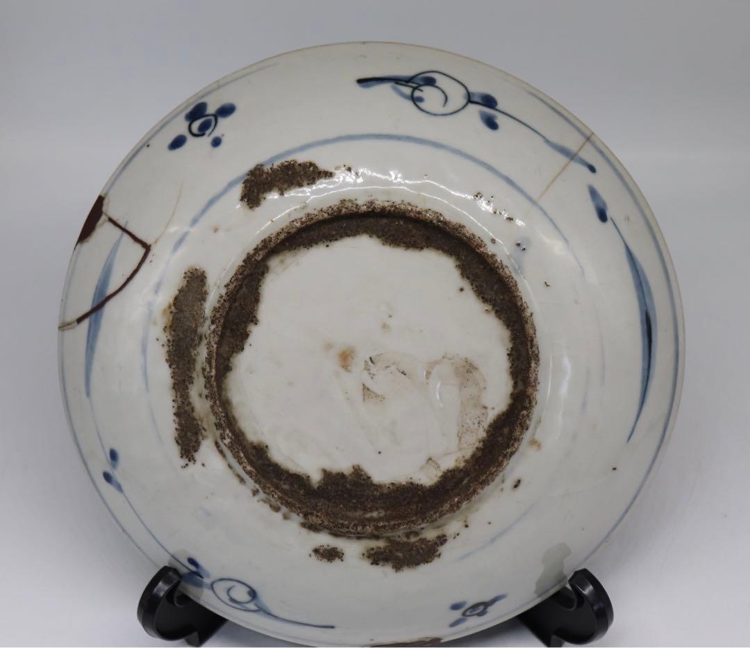 中国　明時代　漳州窯染付牡丹鳳紋大皿　送料込み0821