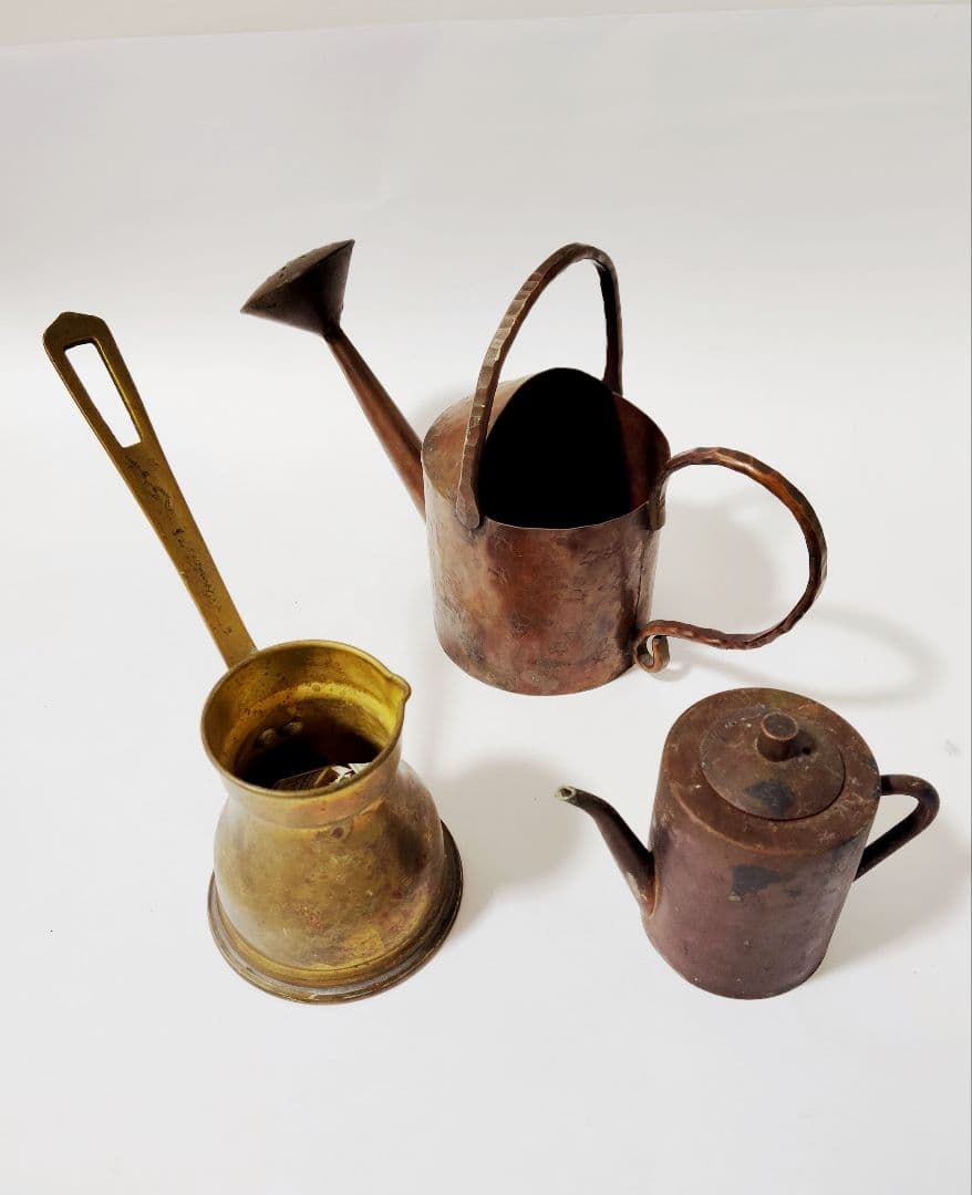 超珍品1930年代アンティーク銅製ミニ水差し　オマケにミニトルコ式コーヒーポット