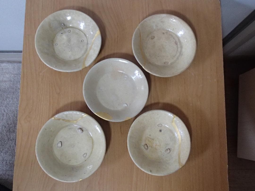 古陶磁　骨董　小皿　金継ぎ　金直し　５枚