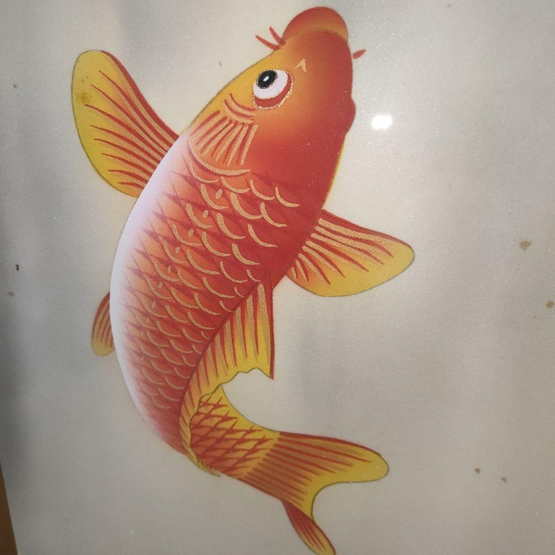 岳仙作 鯉の滝登り 木製フレーム付き