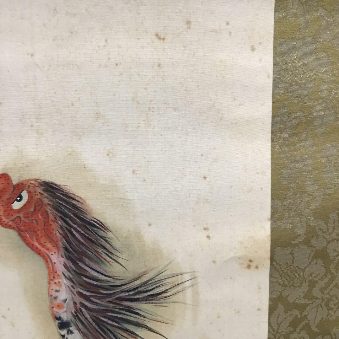 K茶道具　掛軸　「軍鶏(しゃも)」の図　川良子作　配送用桐箱　S1003KJ