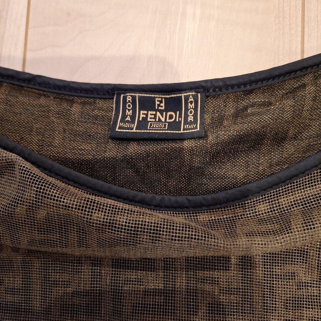 FENDI　フェンディ　メッシュタンクトップ　ノースリーブ　ズッカ柄　イタリア