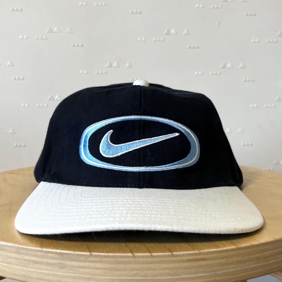 美品 古着 80's オールド ナイキ スウォッシュ キャップ 黒 ツートン